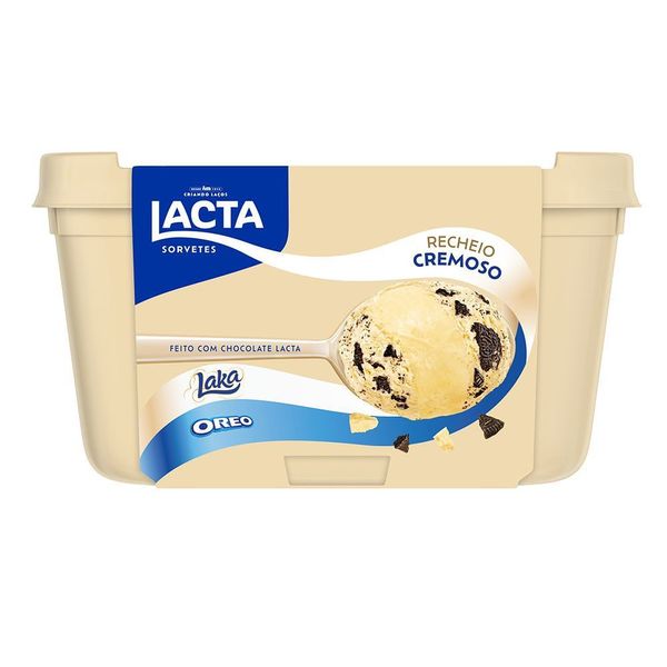 Sorvete Laka Chocolate Branco e Oreo com Recheio Cremoso Lacta Pote 1L