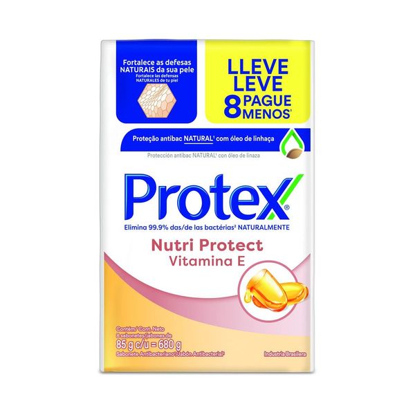 Sabonete em Barra Antibacteriano Protex Nutri Protect Vitamina E 8 un de 85g Promo Leve Mais Pague Menos