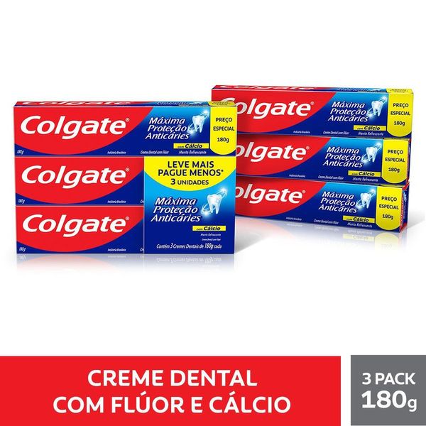 Creme Dental Colgate Máxima Proteção Anticáries 180g 3 unid com Desconto