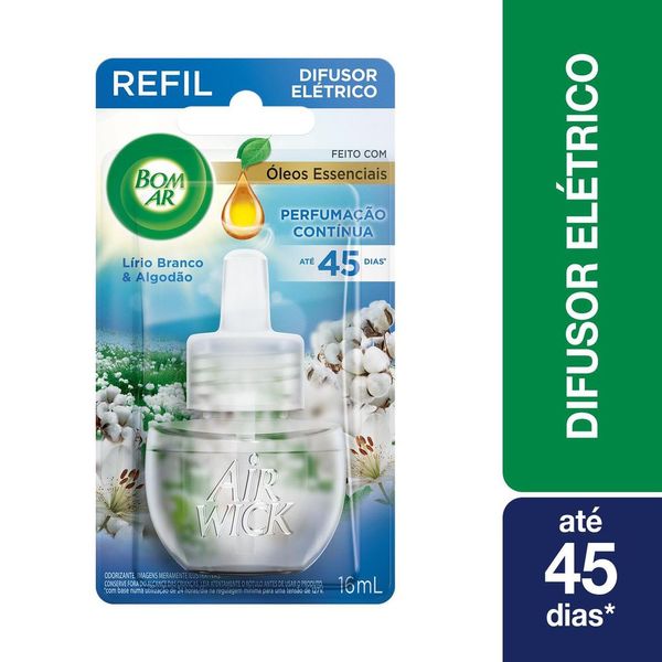 Difusor Elétrico Bom Ar Lirio Branco e Algodão Refil 16ml