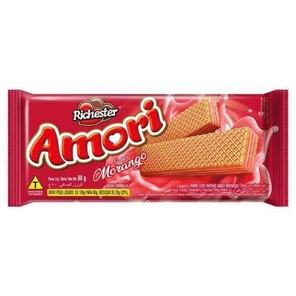Biscoito Wafer Recheio Morango Richester Amori 80g