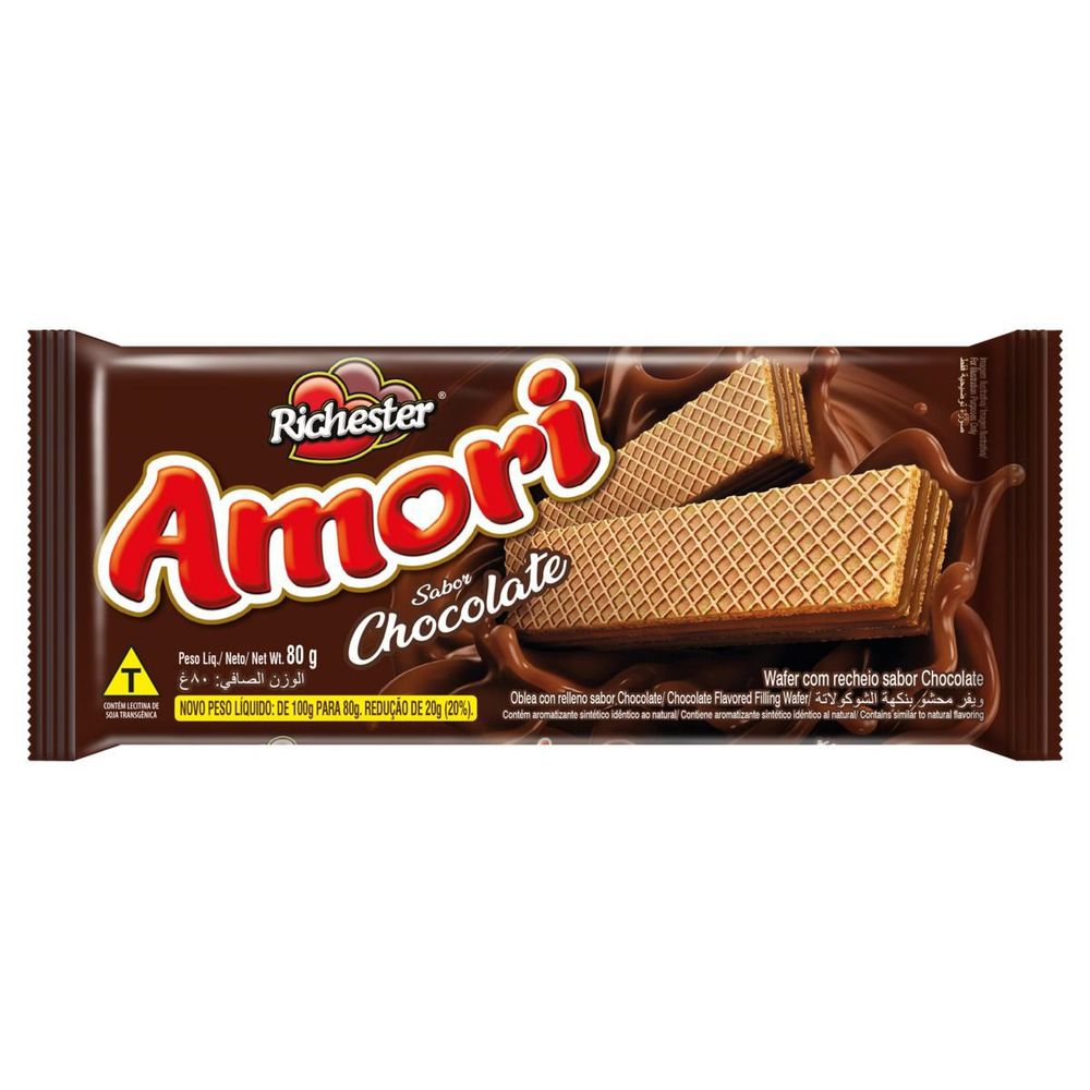 Biscoito Wafer Recheio Chocolate Richester Amori 80g