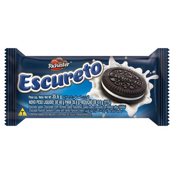 Biscoito Chocolate Recheio Baunilha Richester Escureto 35,6g