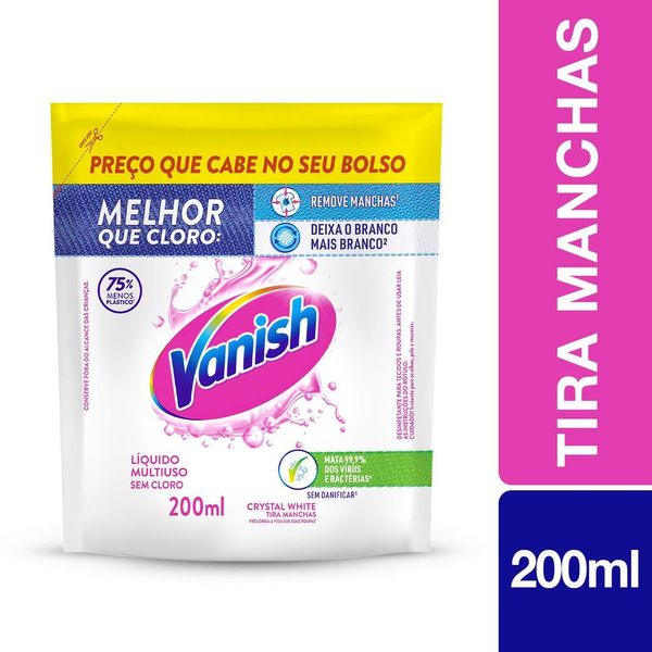Tira Manchas Vanish Líquido Crystal White para roupas brancas Refil Econômico 200ml