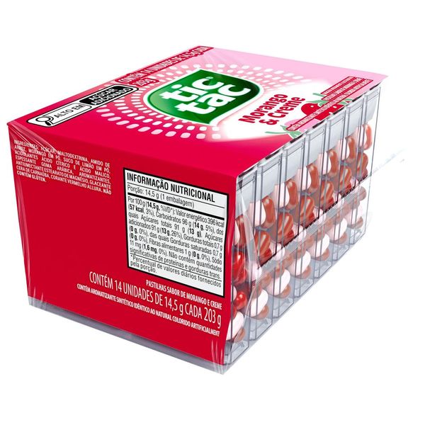 Display Tic Tac Pastilhas Sabor Morango e Creme com 12 Unidades de 14,5g