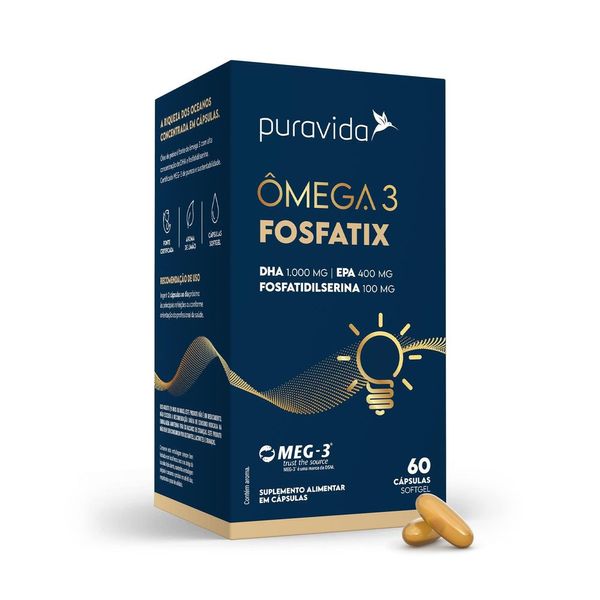 Ômega 3 Puravida Fosfatix Super DHA MEG-3® + Fosfatidilserina 60 Cápsulas