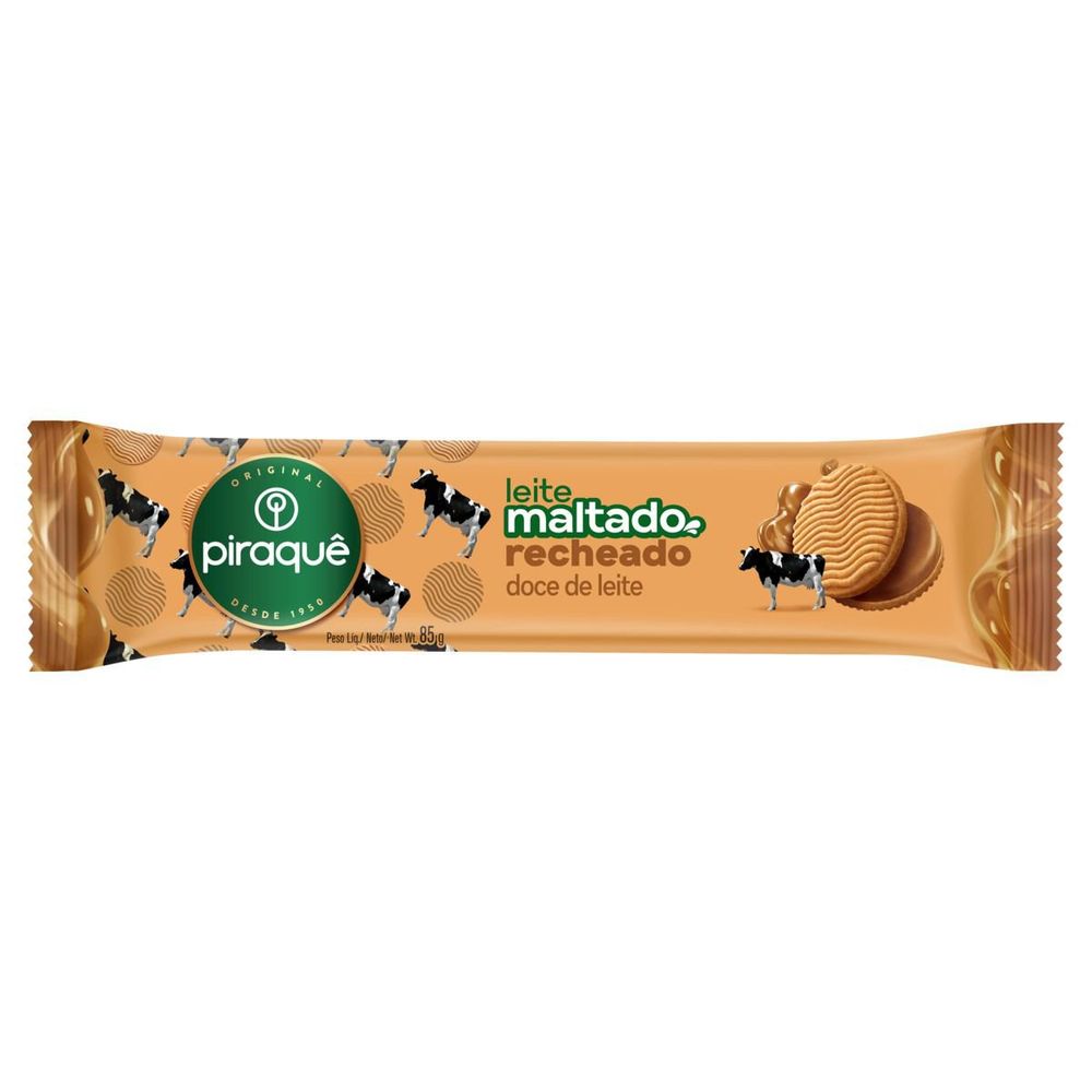 Biscoito Leite Maltado Recheio Doce de Leite Piraquê 85g