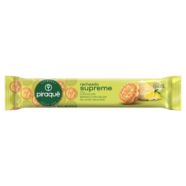 Biscoito Recheio Chocolate Branco com Geleia de Limão Siciliano Piraquê Supreme 80g