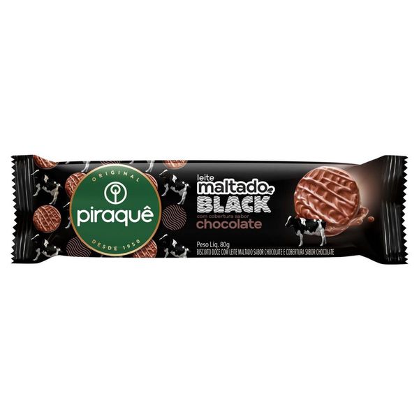 Biscoito Leite Maltado Black Cobertura Chocolate Piraquê 80g Biscoito Leite Maltado Black Cobertura Chocolate Piraquê 80g