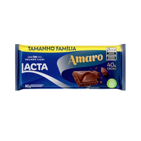 Chocolate Meio Amargo Lacta com 40% Cacau Amaro Pacote 145g
