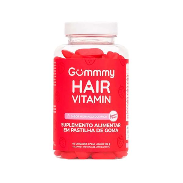 Suplemento Alimentar em Partilha de Goma Gummmy Haur Vitamin Sabor Morango do Amor Pote 180g Contém 60 Unidades