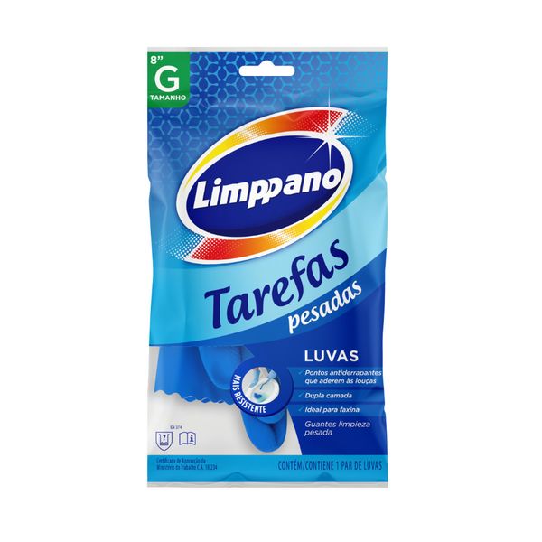 Luvas para Tarefas Pesadas Limppano Tamanho G Cor Azul Contém 1 Par na Embalagem