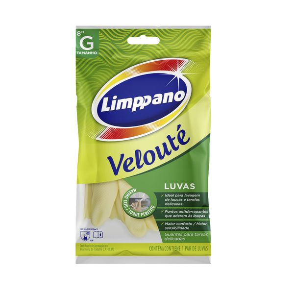 Luva Multiuso Limppano Velouté Tamanho G Cor Amarela Contém 1 Par na Embalagem