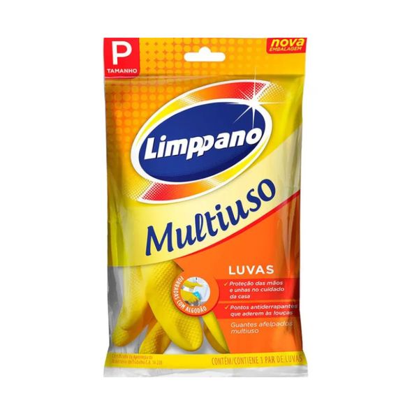 Luvas Multiuso Limppano Forradas com Algodão Tamanho P Cor Amarela Contém 1 Par na Embalagem