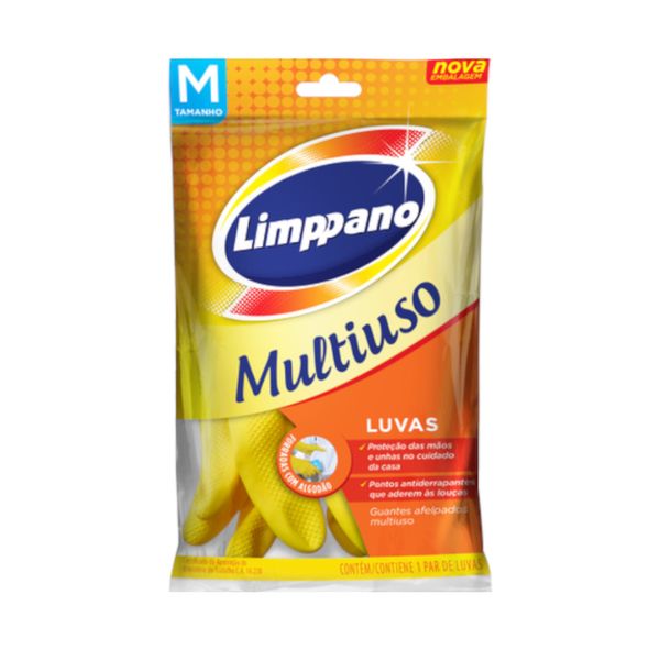 Luva Multiuso Limppano Forrada Tamanho M Cor Amarela Contém 1 Par na Embalagem