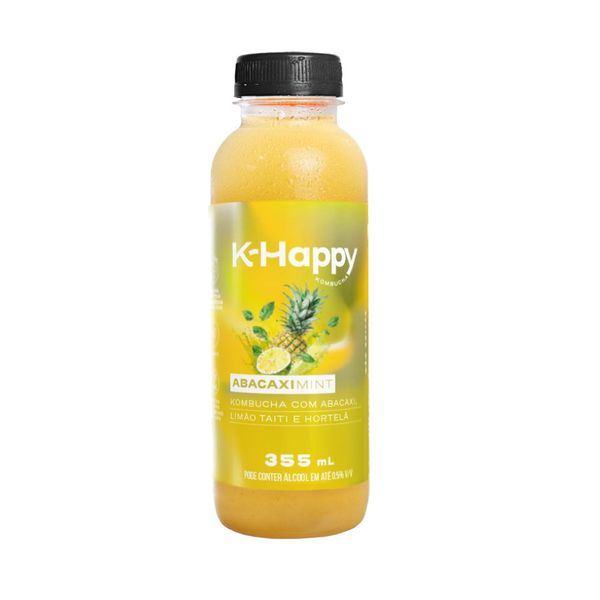 Bebida Kombucha K-happy Sabor Abacaxi com Menta Garrafa 355ml