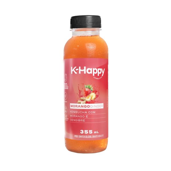Bebida Kombucha K-happy Sabor Morango e Gengibre Garrafa 355ml
