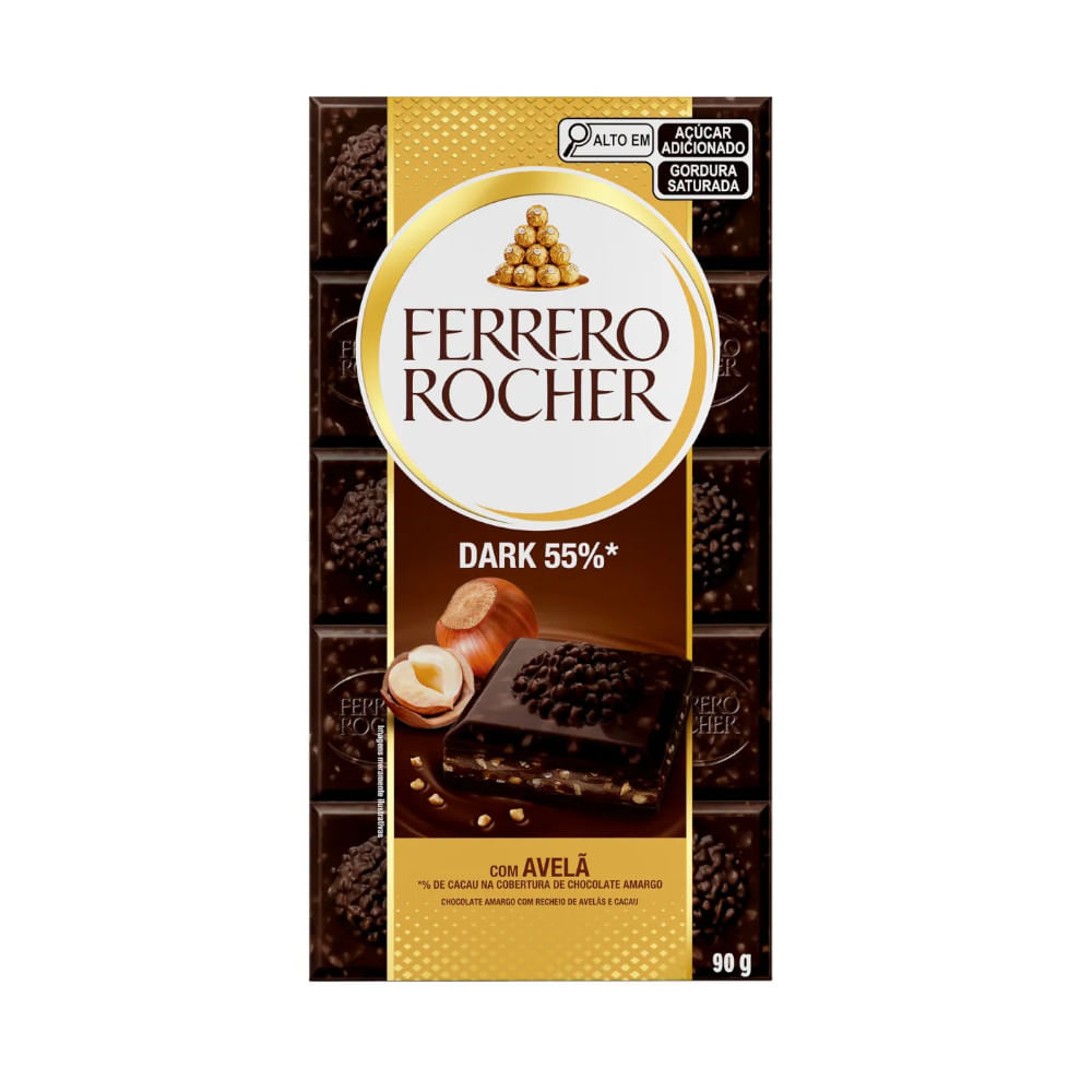 Chocolate Ferrero Rocher Dark 55% Cacau Avelã Embalagem 90g