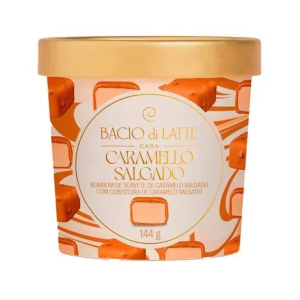 Bombom de Sorvete Bacio di Latte Caramelo Salgado Cobertura Caramelo Salgado Pote 144g