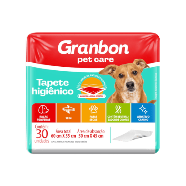 Tapete Higiênico Para Cães descartável GRANBON 60x55cm Raças Pequenas 30un