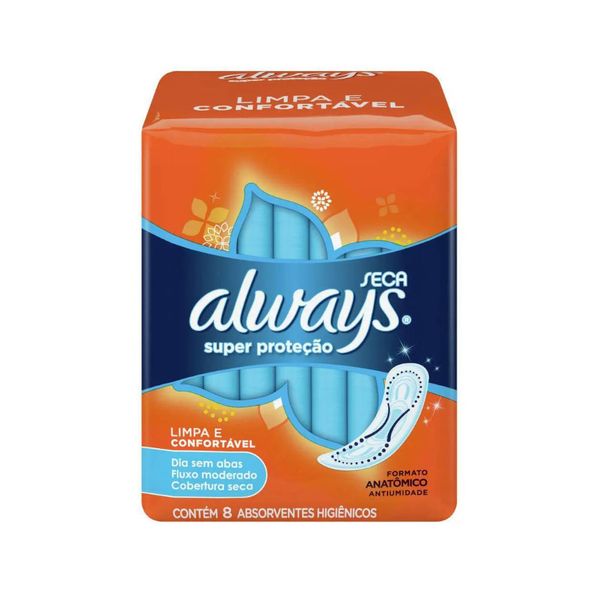 Absorvente Super Proteção Always Seca Sem Abas Contém 8 Unidades
