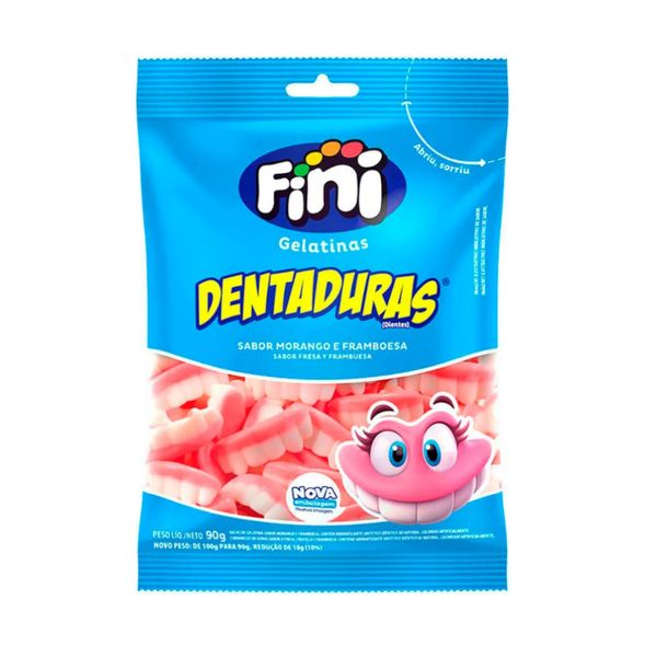 Bala de Gelatina Fini Dentaduras sabor Morango e Framboesa 80g