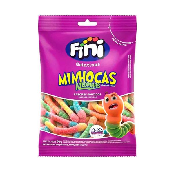 Bala de Gelatina Fini Minhocas Azedinhas Sabores Sortidos Embalagem 80g