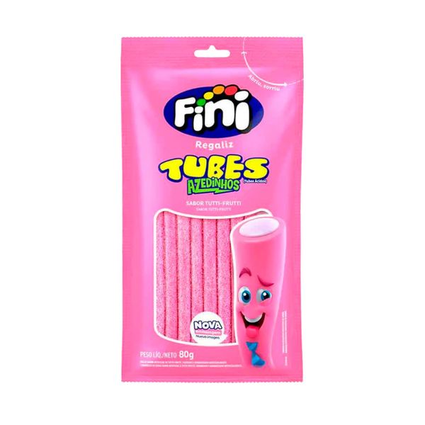 Bala de Gelatina Fini Regaliz Tubes Azedinhos Sabor Tutti-Frutti Embalagem 80g