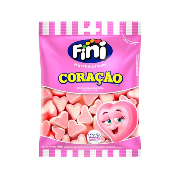 Marshmallow de Gelatina Fini Coração Sabor Morango e Nata Embalagem 80g