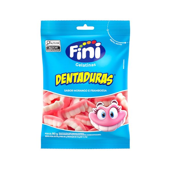 Balas de Gelatina Fini Dentaduras sabor Morango e Framboesa Embalagem 80g