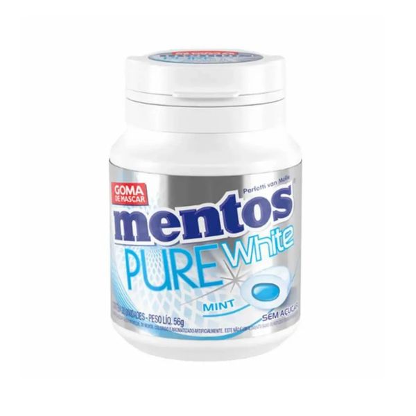 Goma de Mascar Sem Açúcar Mentos Pure White Pote 56g