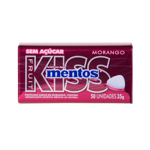 Pastilha Sem Açúcar Mentos Kiss Sabor Morango Pote 35g