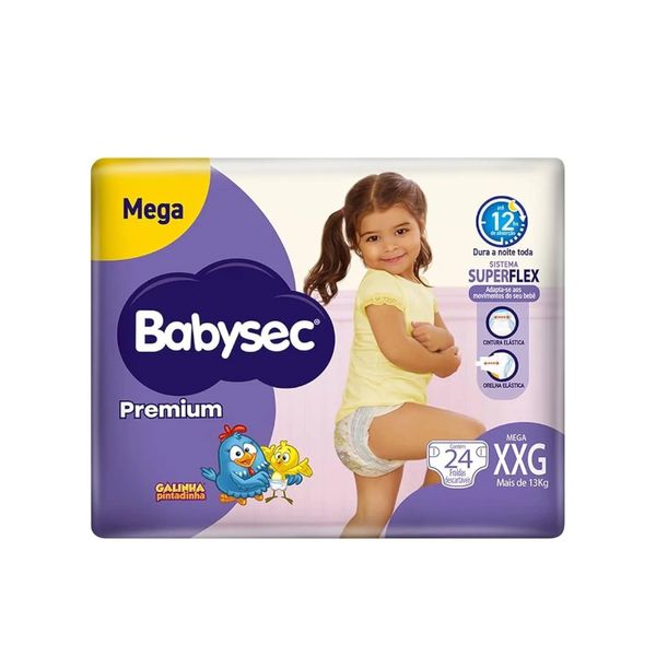 Fralda Descartáveis Mega BABYSEC Premium XXG Galinha Pintadinha Pacote 24un