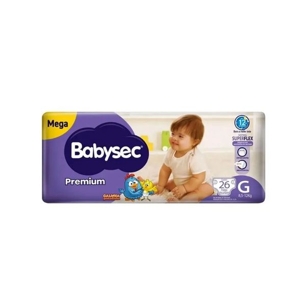 Fralda Descartáveis Mega BABYSEC Premium G Galinha Pintadinha Pacote 26un