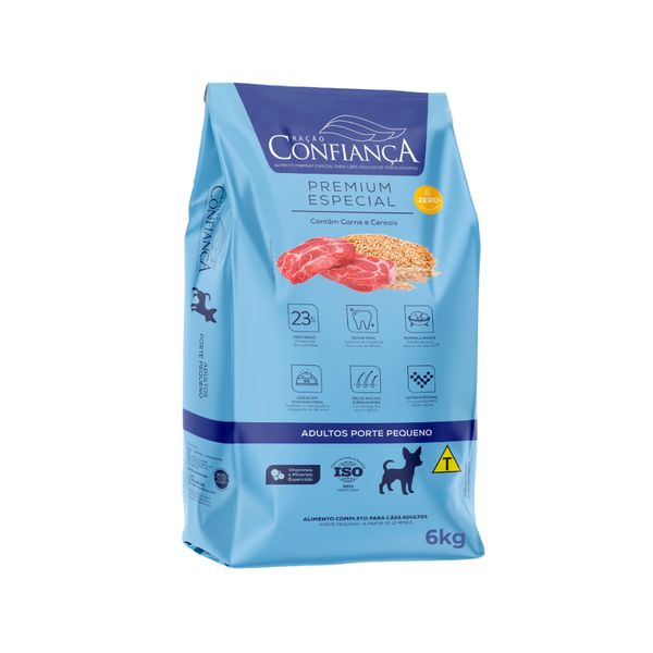 Ração para Cães Adultos CONFIANÇA Porte Pequeno Carne e Cereais Pacote 6kg