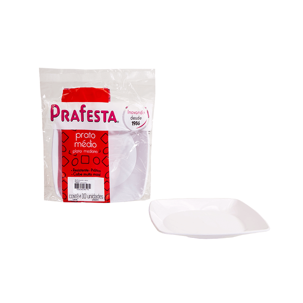 Prato Descartável Quadrado Médio PRAFESTA Cristal Contém 10 unidades