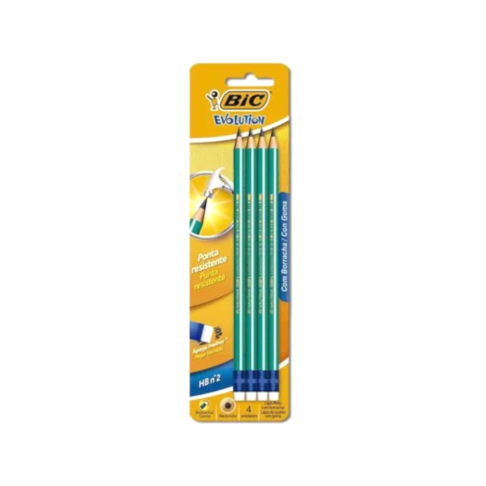 Lápis Verde BIC Evolution com Borracha Caixa 4un
