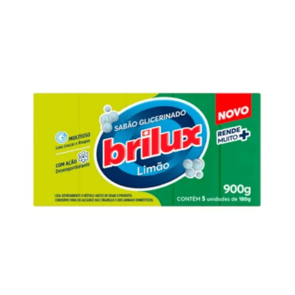 Sabão em Barra Glicerinado Multiuso Limão Brilux 900g 5 Unidades